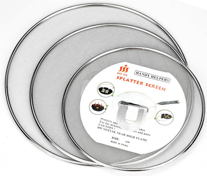 Splatter Screen for Frying Pan 13" 11.5" 9.8" Stainless Steel Fine Mesh Grease Splatter Guard with Comfort Silicone Handles and Resting Feet for Prevent Oil Splatter Safe Cooking
