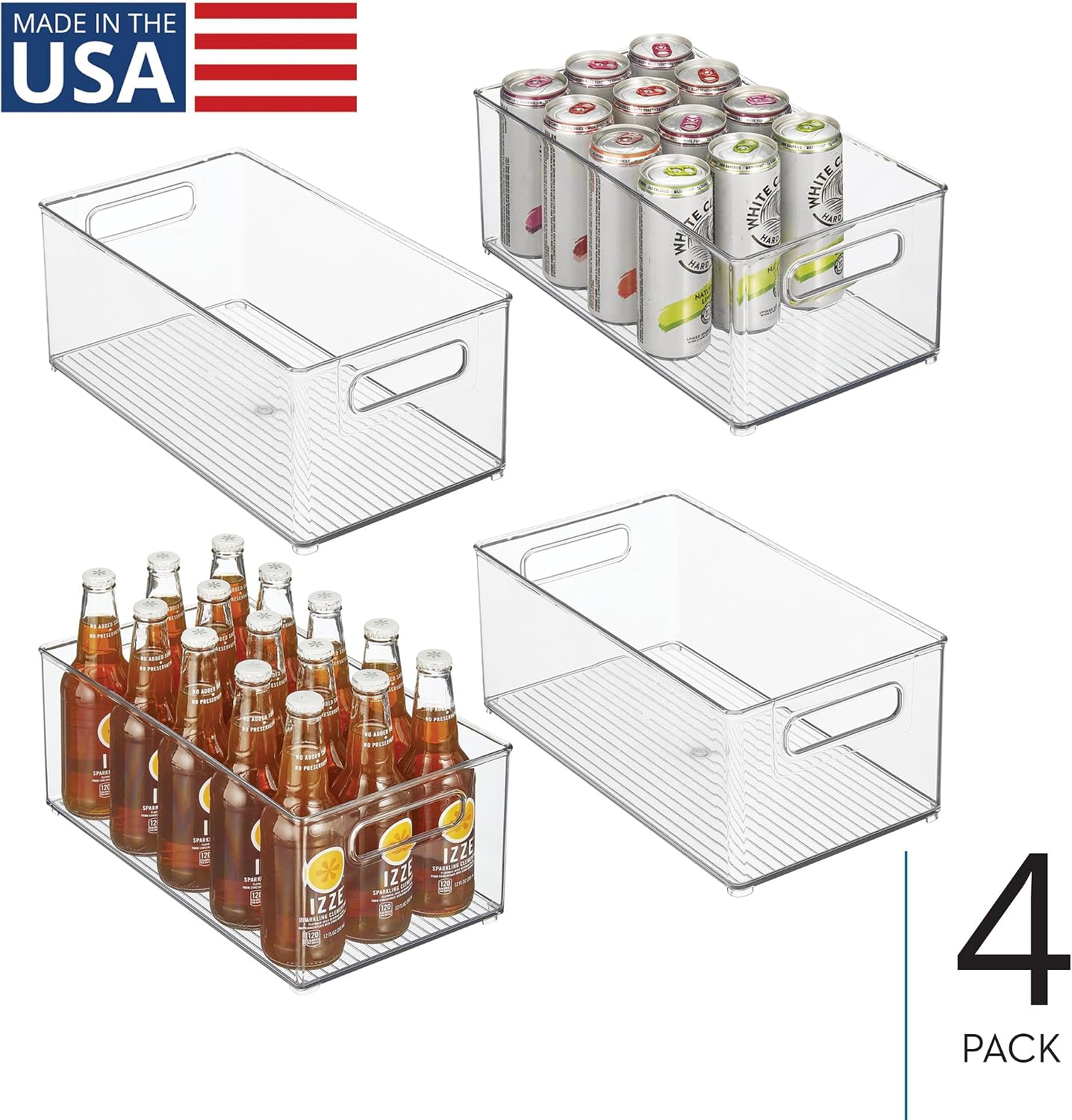 iDesign Stackable Fridge Bin, Set of 4, Clear | Kitchen Storage Bin, For Pantry, Cabinets, or Fridge