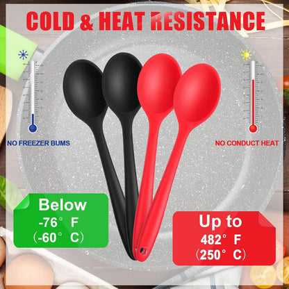 Patelai 4 Pieces Small Silicone Cooking Spoons 8 Inch Heat Resistant Silicone Serving Stirring Spoon for Kitchen Nonstick Cooking Tool Basting Utensils Dishwasher Safe(Red, Orange, Green, Purple)