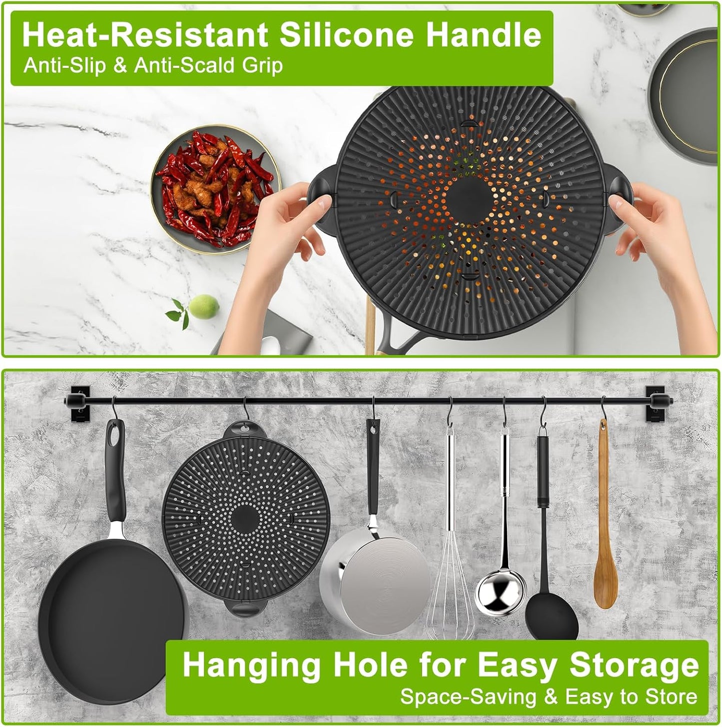 Silicone Splatter Screen for Frying Pan - 11 Inch Heat-Resistant Silicone Grease Splatter Guard, Multi-Use Oil Splash Guard for Kitchen Cooking Pan Cover, Dishwasher Safe