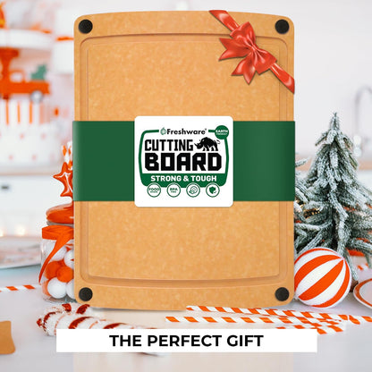 Freshware Wood Cutting Boards for Kitchen, Juice Groove, Non-Slip Silicone Feet, Dishwasher Safe, Medium 12" x 9" and Large, 15" x 11.25", Set of 2, Natural