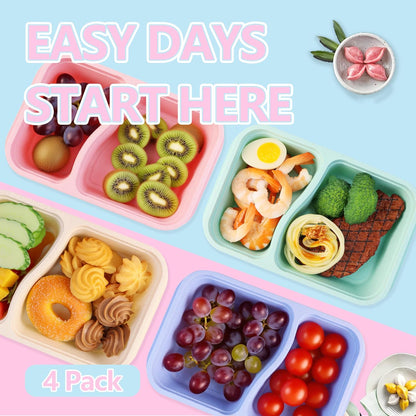 Finorder 6 Pack 4-Compartment Snack Containers, Reusable Food Containers for Kids School, Adults Office, Picnic Trip, Lunch Bento Box Meal Prep Containers (Bright Color Set)