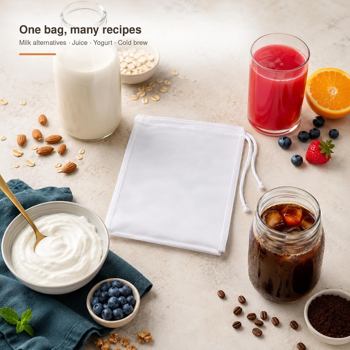 Kimmama Nut Milk Bag, Cheese Cloth Bag for Straining, Nylon, 7.9x11.8",4Pcs