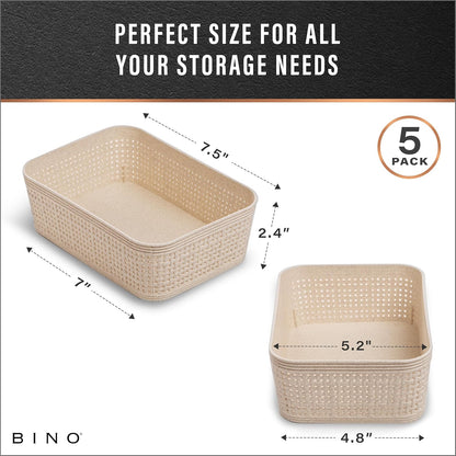 BINO Woven Plastic Basket | Large (Natural), 3-Pack | THE JUTE COLLECTION | Home Organization, Space-Saving Storage, Stylish Design | Plastic Storage Basket