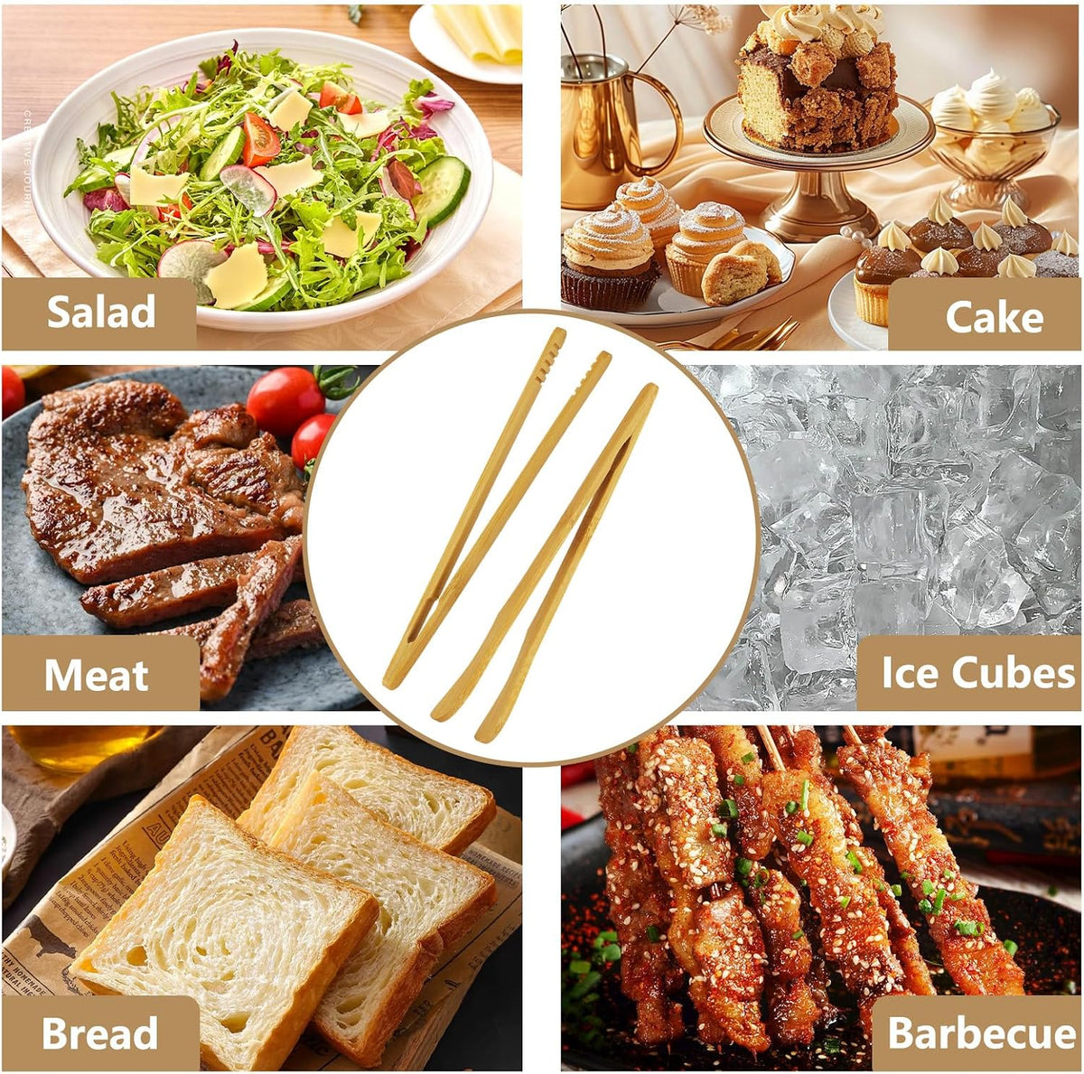 8Pcs Bamboo Toast Tongs, KUAOOAUK Wood Cooking Tongs, Reusable 7’’ Bamboo Kitchen Utensil, Toaster Tong for Fruits Bread Salad Pasta BBQ Cheese Bacon Fruits Tea Muffin