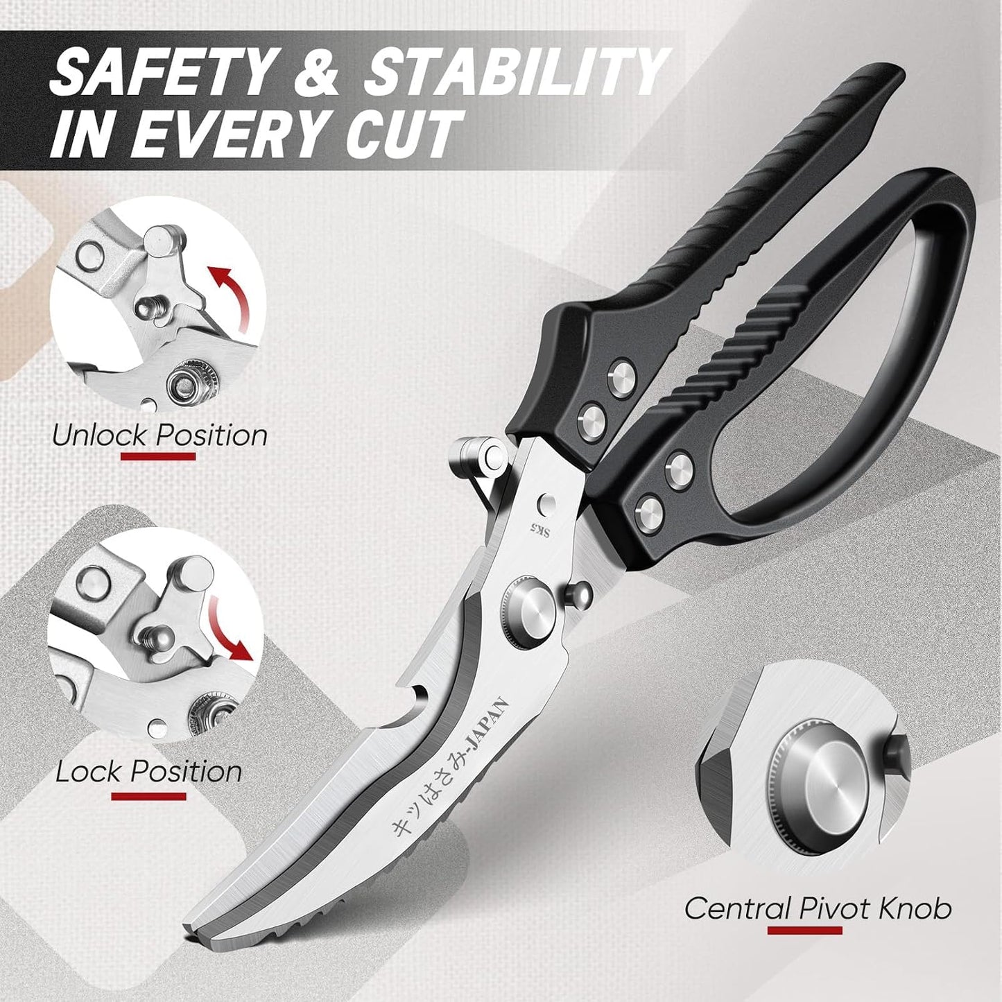 TIVOLI Kitchen Scissors Set Silver,Japanese Stainless Steel Kitchen Shears for Food, Heavy Duty Poultry Shears, Food Scissors for Meat,Chicken Bones and Turkey,Ideal Gift