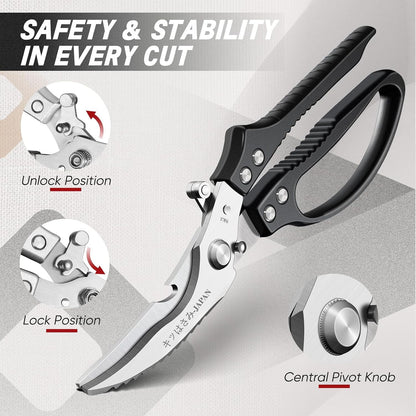 TIVOLI Kitchen Scissors Set Silver,Japanese Stainless Steel Kitchen Shears for Food, Heavy Duty Poultry Shears, Food Scissors for Meat,Chicken Bones and Turkey,Ideal Gift