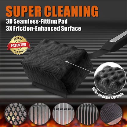 GRILLART Grill Brush Bristle Free. SteamWizards BBQ Replaceable Cleaning Head, Seamless-Fit Scraper Tools for Cast Iron/Stainless-Steel Grates Griddle, Safe Barbecue Grill Cleaner Brush-Dark Black