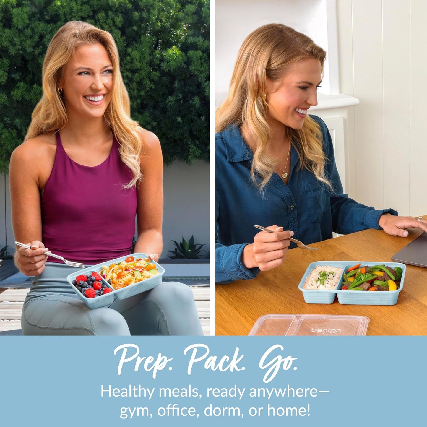 Bentgo Prep - 20-Piece 2-Compartment Reusable Meal Prep Containers with Lids, PFAS & BPA Free Materials, Durable, Microwave, Freezer, & Dishwasher Safe To Go Food Storage (Rose Gold)