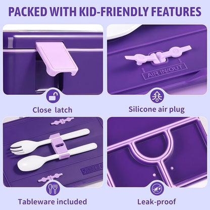 rockpapa Chill Bento Box for Kids- Large 5.5 Cups Lunch Box with Ice Pack - 5 Compartments, BPA-Free, Leak Proof, with Utensils & Portable Handle, Microwave/Dishwasher Safe (Purple Butterfly)