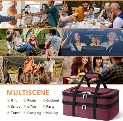 Double Insulated Casserole Carrier - Portable Casserole Carriers for Hot or Cold Food Lunch Tote Warmer or Cooler Bag for Potluck Parties Picnic Cookouts, Fits 9" x 13" Baking Dish - Grey