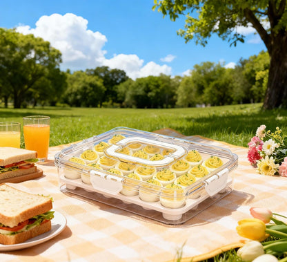2 Pack Deviled Egg Containers with Lid, Detachable Deviled Egg Platter, Durable Clear Plastic Deviled Egg Carrier Storage 48 Eggs, Stackable Deviled Egg Tray for Fridge Party & Picnics-White