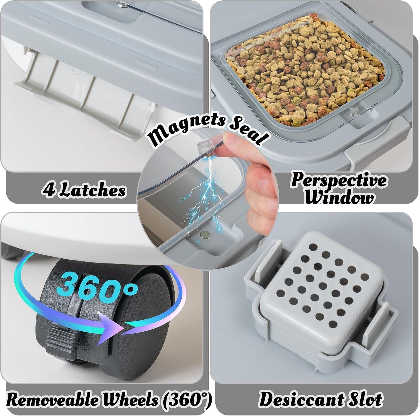 MALLMALL6 Dog Food Storage Container - Collapsible Pet Food Container with Spinner Wheels Scoop and Drying Box, Airtight Multifunctional Exlarge 20-30 LB Food Storage for Kitchen Dry Food Rice