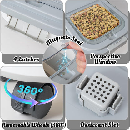 MALLMALL6 Dog Food Storage Container - Collapsible Pet Food Container with Spinner Wheels Scoop and Drying Box, Airtight Multifunctional Exlarge 20-30 LB Food Storage for Kitchen Dry Food Rice