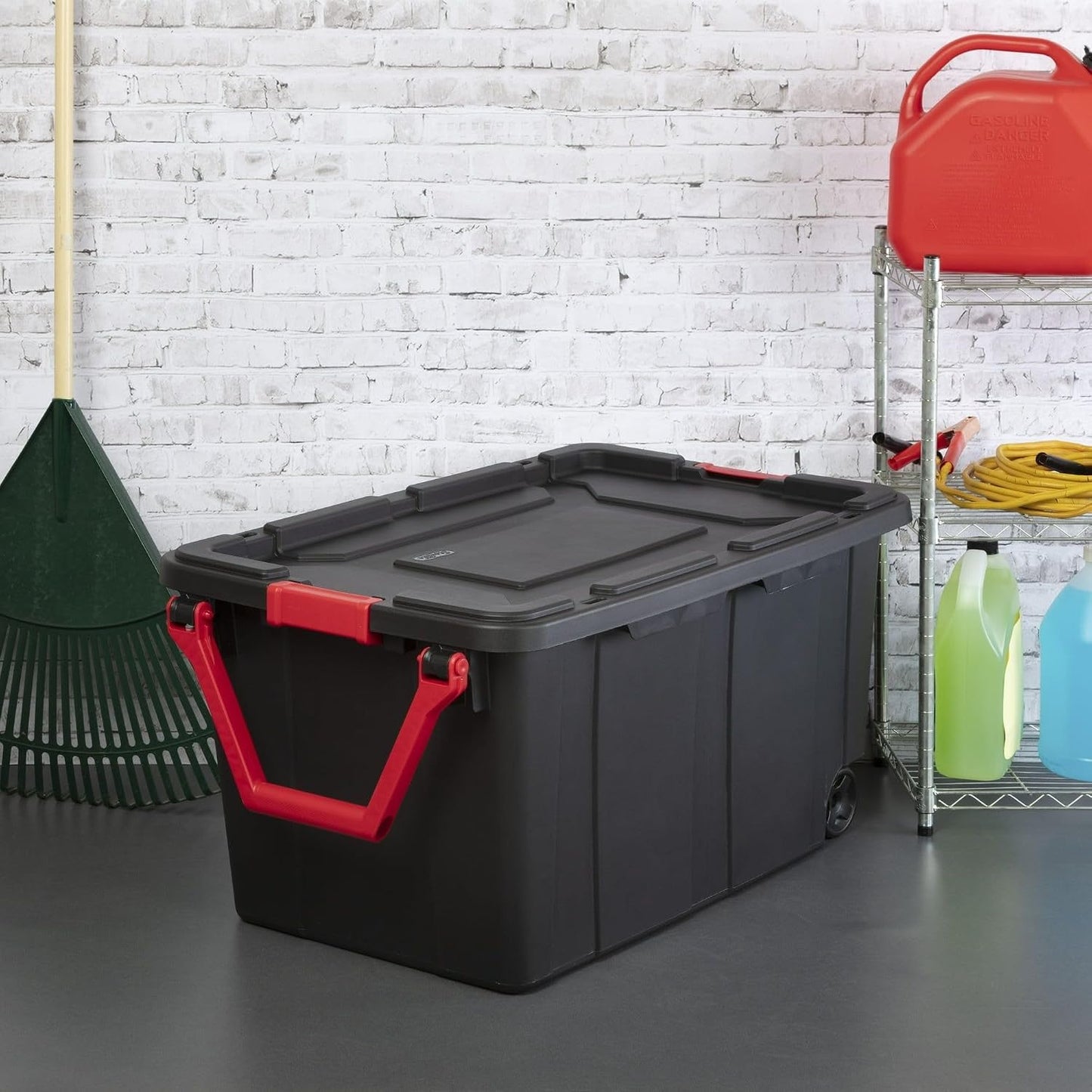 Extra Large Storage Bin, 40 Gallon Wheeled Plastic Storage Container with Handle, Green, Pack of 2 (GREEN)