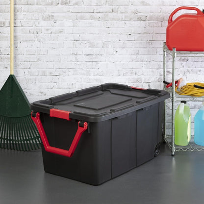 Extra Large Storage Bin, 40 Gallon Wheeled Plastic Storage Container with Handle, Green, Pack of 2 (GREEN)
