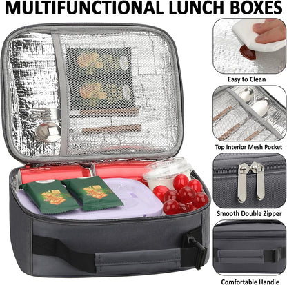 Lunch Box Kids Insulated Lunch Bag for Boys Girls Cute Reusable Lunch Tote Bag Waterproof Portable Thermal Lunch Box Kids for School Picnic Travel Black