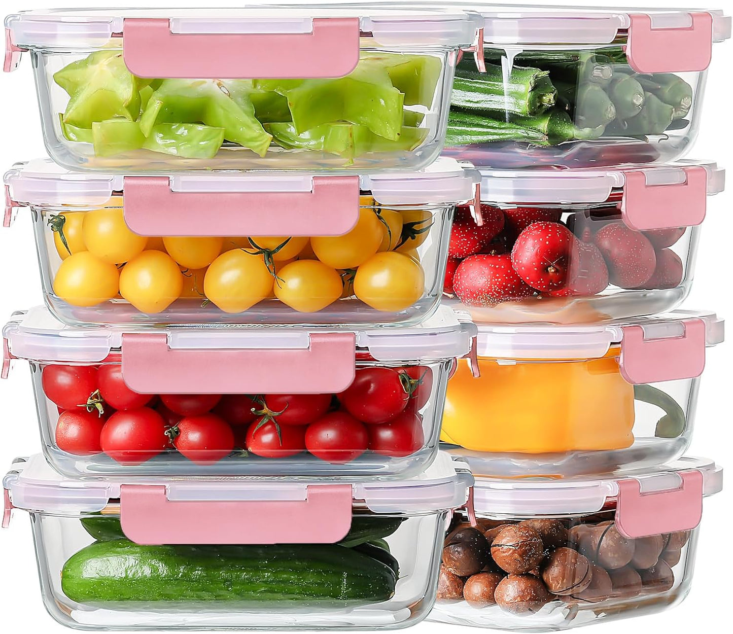 8 Pack 36oz Large Glass Meal Prep Containers with lids, Glass Food Storage Containers with Leak Proof Snap Lock Lids , Airtight Bento lunch Boxes, Kitchen Storage, Oven, Freezer and Dishwasher Safe