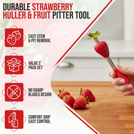 Iconikal 2-Pack Strawberry Huller and Pitter Stainless Steel Core Remover