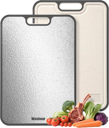 Titanium Cutting Boards for Kitchen, Non Toxic 2-in-1 Cutting Board Double Sided, Food Grade Chopping Boards for Fresh Meat Vegetable, Easy to Clean Large Size 16”×11”