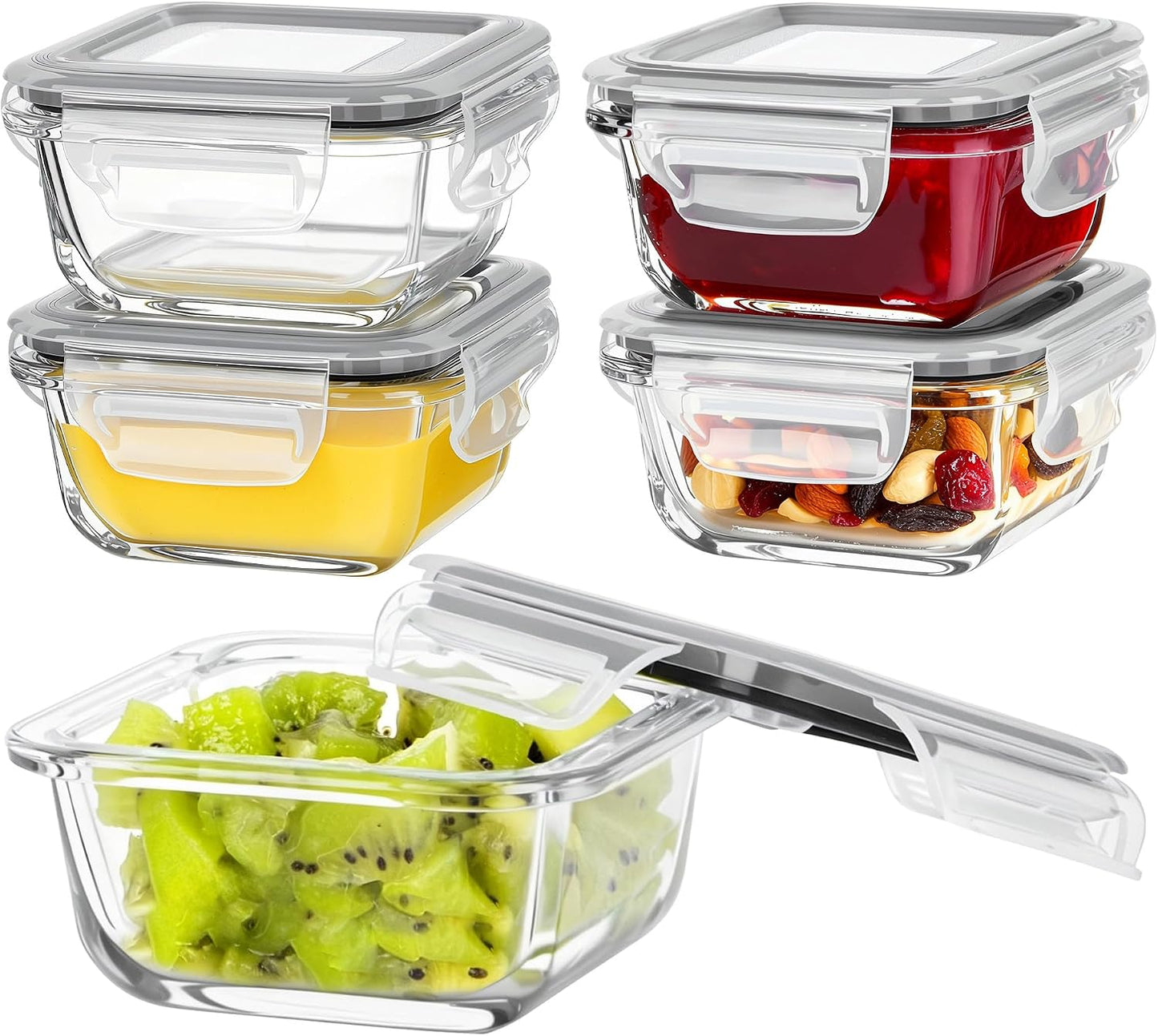 Vtopmart 10 Pack 35oz Glass Food Storage Containers with Lids, Meal Prep Containers, Airtight Reusable Lunch Container Set, Safe for Oven, Microwave, Freezer, and Dishwasher, Grey