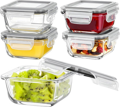 Vtopmart 10 Pack 35oz Glass Food Storage Containers with Lids, Meal Prep Containers, Airtight Reusable Lunch Container Set, Safe for Oven, Microwave, Freezer, and Dishwasher, Grey