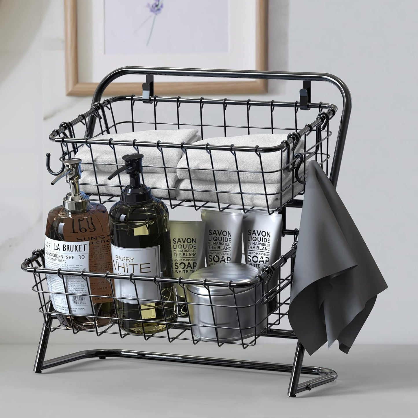 Simple Houseware 3-Tier Rigid Wire Market Fruit Basket Stand, Black