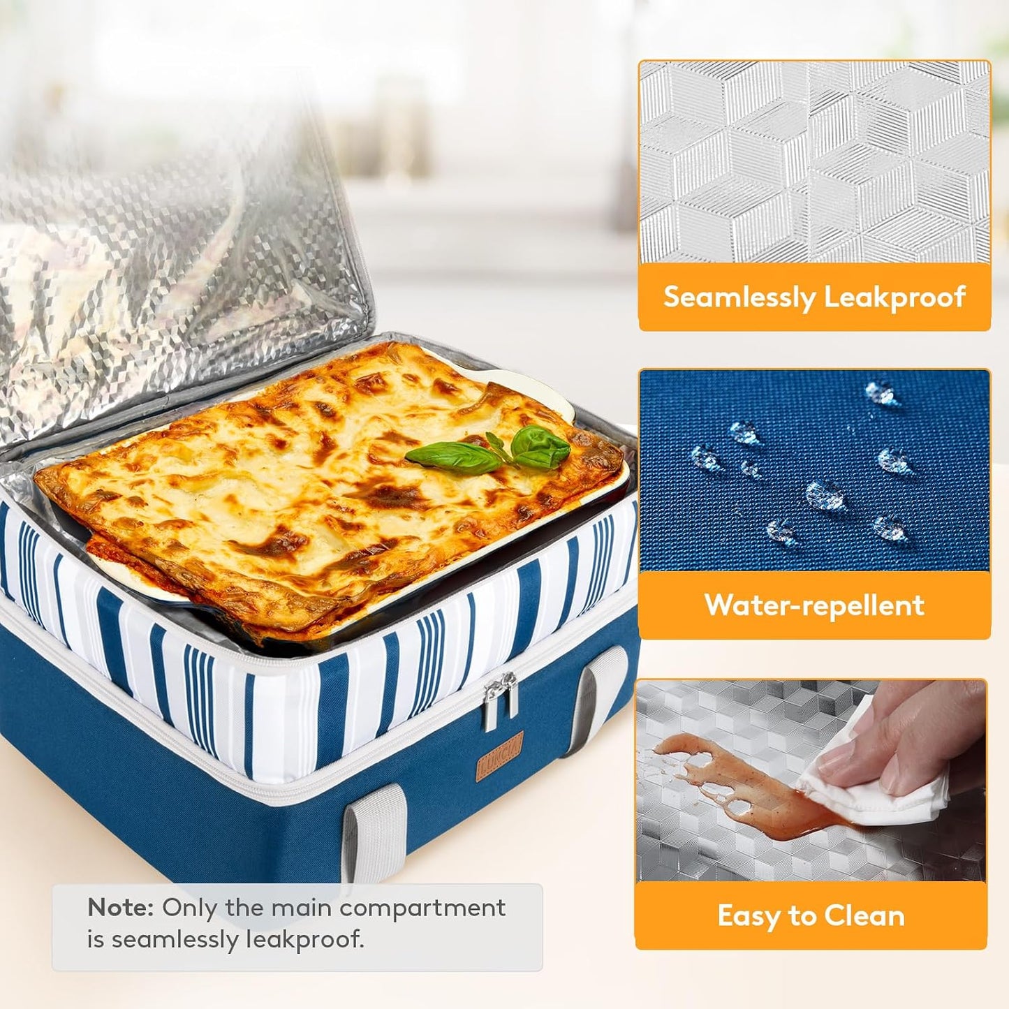 LUNCIA Insulated Single Decker Casserole Carrier, Lasagna Lugger Tote Keeps Food Hot or Cold, Thermal Lunch Bag for Potluck Parties, Picnic and Cookouts, Fits 9" x 13" Baking Dish, Black