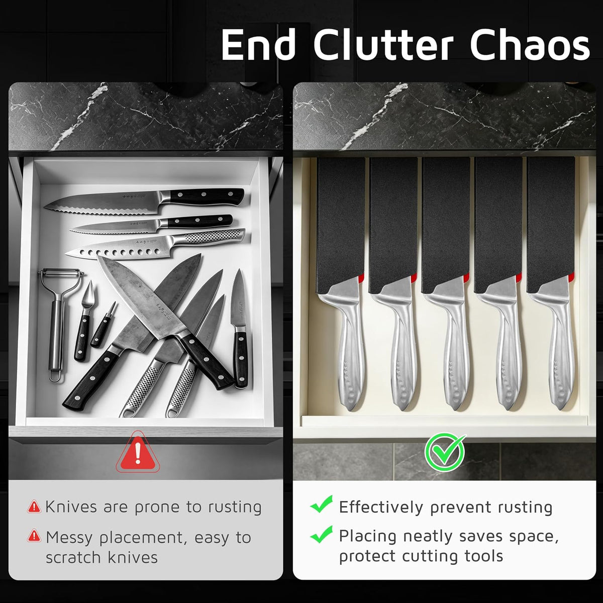 WELLSTAR Knife Edge Guards 8 Inch, Universal Blade Covers, BPA Free ABS Protective Blade Sheaths, Non-Scratch Felt Lining Kitchen Knives Covers (Knives not included)