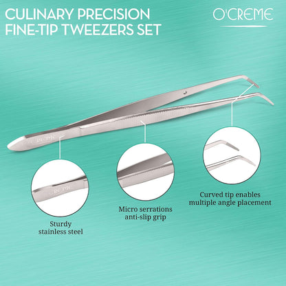 O'Creme Stainless Steel Precision Kitchen Tweezer Tongs 6.25" with Fine Tip (Purple)