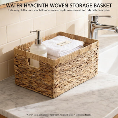 Storage Container, Natural Water Hyacinth Storage Bins Rectangular Basket,Arts and Crafts.