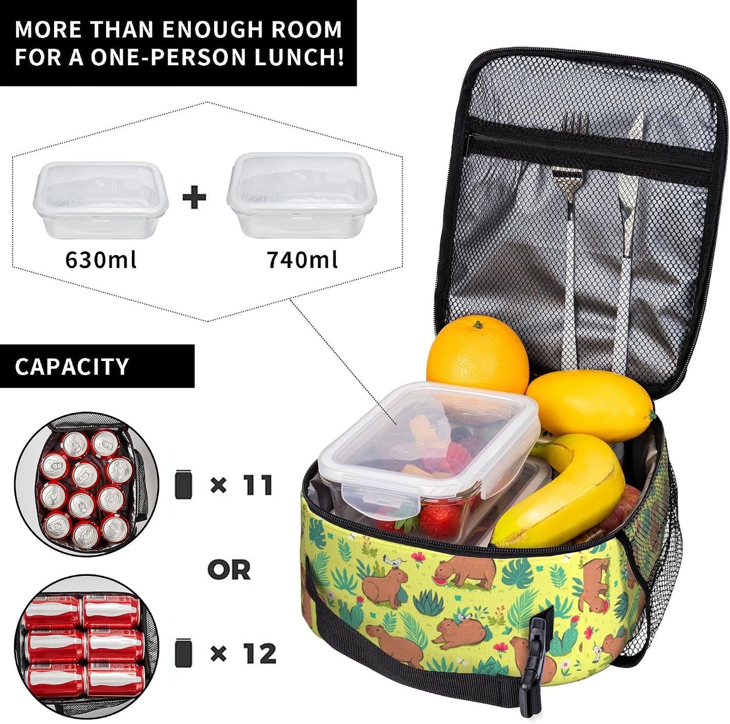 Dinosaur Volcano Insulated Lunch Bag for Women & Men, Reusable Leak-Proof Lunch Box with Cooler Compartment, Lunch Tote for Adults Work Travel Picnic Durable & Washable