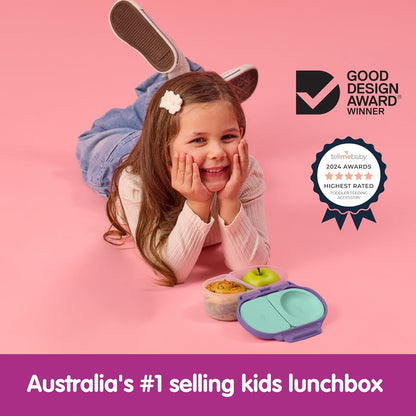 b.box Snack Box 2-Pack - Leak Proof Mini Bento Box for Kids & Toddlers, 2 Compartment Snack Containers for Kids, Dishwasher Safe, BPA-Free, PFAS-Free, Ages 4mo+, 1 3/4 Cup Each (Strawberry + Lilac)