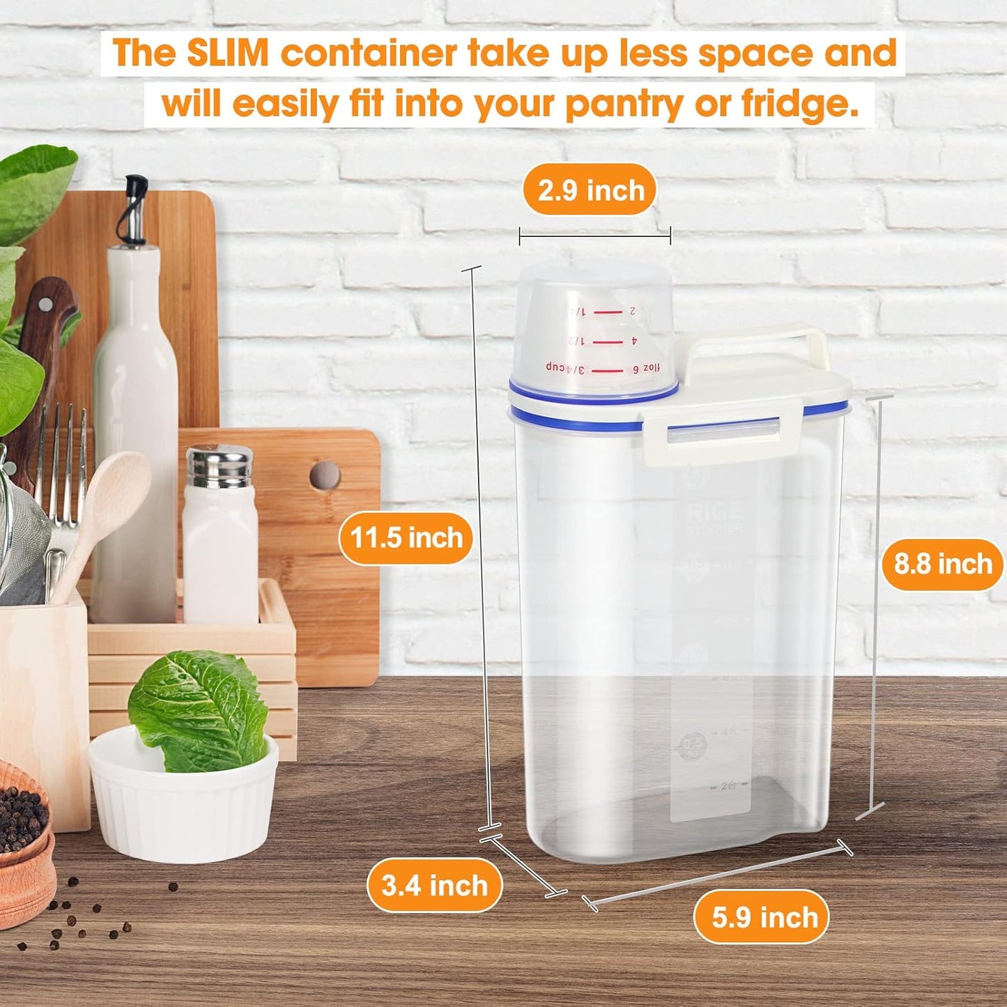 TBMax Rice Storage Container 2 Pack, Plastic Kitchen Pantry Food Storage Container with Cup, Small Pet Dog Cat Food Container Dispenser