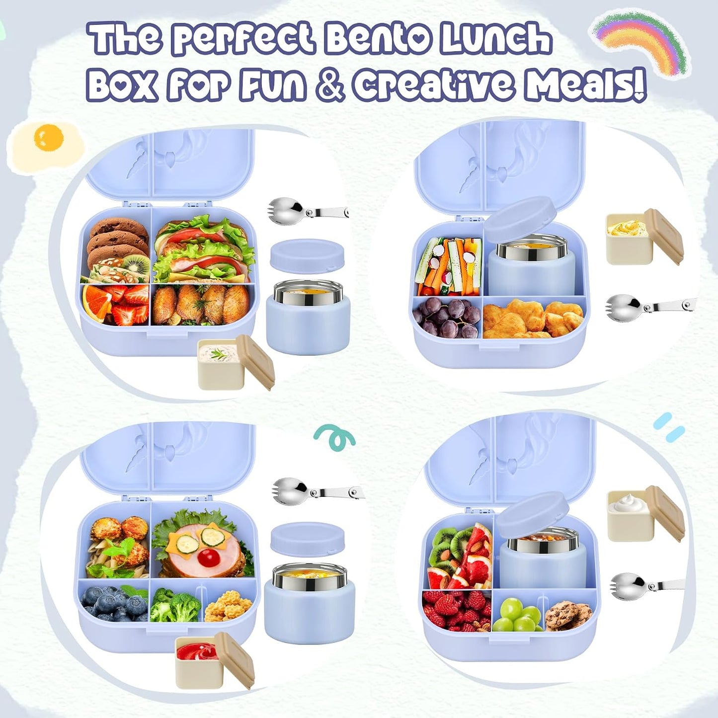 Aimsnk Magical Dinosaur Kids Lunch Box Set -12oz Insulated Food Jar, Leakproof Lunch Food Containers Cutlery, Leak-Proof Sauce Cup & Spoon, Gradient Green+Jar Green