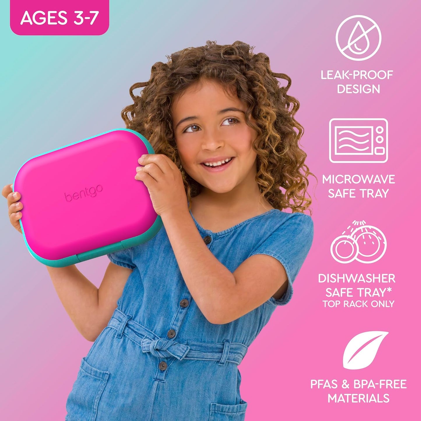 Bentgo Chill Kids Leak-Proof Lunch Box - 4-Compartment Bento Box with Built-In Ice Pack, 3.3 Cup Capacity, PFAS & BPA-Free, Microwave & Dishwasher Safe, Ideal Size for Ages 3 to 7 (Truly Teal)