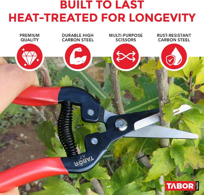 TABOR TOOLS K7A Pruning Snips – 7,5" – Carbon Steel Flower Pruning Scissors for Gardening | Floral Snips and Pruners for Deadheading, Trimming & Harvesting Herbs, Flowers, Fruits or Vegetables