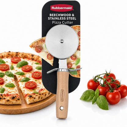 Rubbermaid Beechwood Pizza Cutter Wheel, Heavy Duty Sharp Pizza Slicer for Pizza, Dough, Pie Crust, Pastries | Stainless Steel Blade with Built In Finger Guard | Beechwood & Stainless Steel Collection