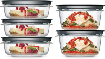 Rubbermaid Premier Food Storage Container, 10 Piece Set, Grey, BPA-Free, Microwave & Dishwasher Safe