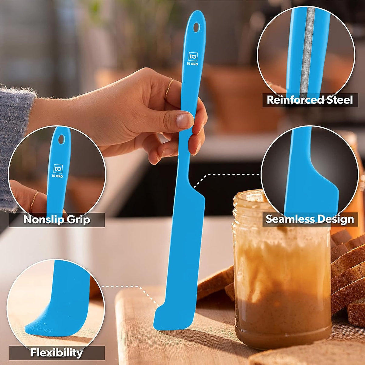 DI ORO Silicone Jar Spatula Set - 600F Heat Resistant, 5-Pc Red