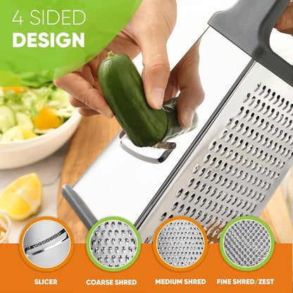 Spring Chef Stainless Steel XL Cheese Grater for Kitchen, Green