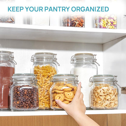 Vtopmart 78oz Glass Food Storage Jars with Airtight Clamp Lids, 3 Pack Large Kitchen Canisters for Flour, Sugar, Cereal, Coffee, Pasta and Canning, Square Mason Jars with 8 Reusable Labels