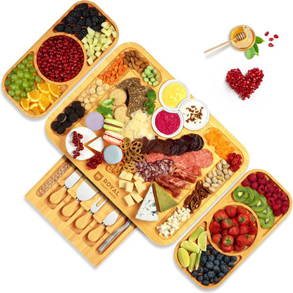 ROYAL CRAFT WOOD Premium Bamboo Charcuterie Board Set - Cheese Platter & Serving Tray & Serving Utensils - Perfect Housewarming Gift, Wedding, Bridal Shower Gift - Ideal for Entertaining and New Home