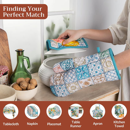Maison d' Hermine 100% Cotton Oven Mitt & Pot Holder Set (7.5"x13" & 8"x8") - Colors C