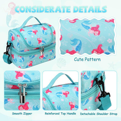 Lunch Bag for Girls,ChaseChic Insulated Lightweight Lunch Boxes for Kids Boys Dual Compartment Lunch Organizer Leak-Proof Cooler Bag with Detachable Adjustable Shoulder Strap,Purple Butterflies