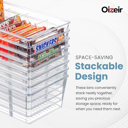 Oizeir 8 Pack Clear Plastic Storage Bins with Handles – Stackable Fridge Organizer Bins for Refrigerator, Freezer, Pantry, Kitchen Cabinet & Cupboard Organization, BPA-Free Acrylic, Transparent