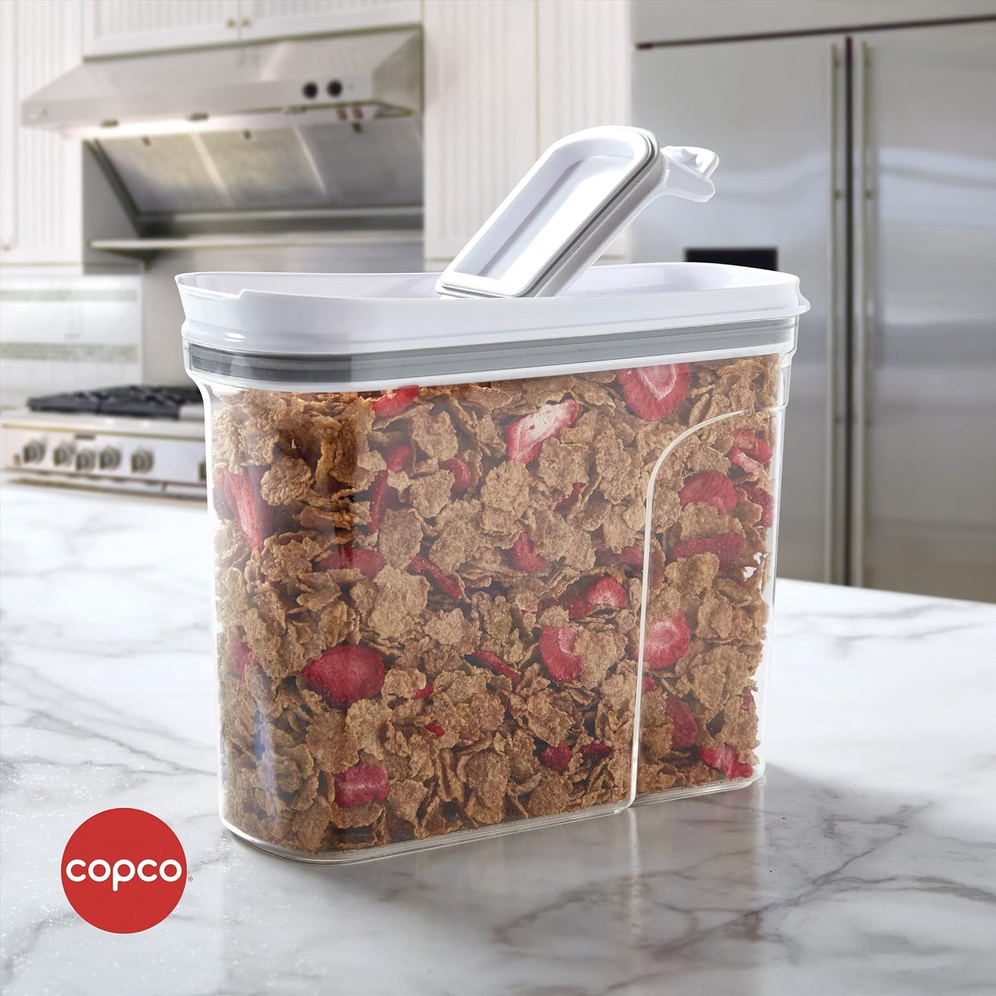Copco Clear Cereal Storage Container 4.75 Qt - Airtight Flip-Top Lid, BPA-Free Plastic, Pantry Organizer for Dry Food, Cereal, Pasta, Nuts, Pet Food - Space-Saving Kitchen Storage Bin