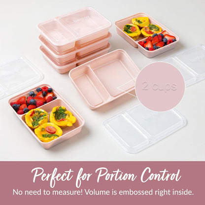 Bentgo Prep - 20-Piece 2-Compartment Reusable Meal Prep Containers with Lids, PFAS & BPA Free Materials, Durable, Microwave, Freezer, & Dishwasher Safe To Go Food Storage (Rose Gold)