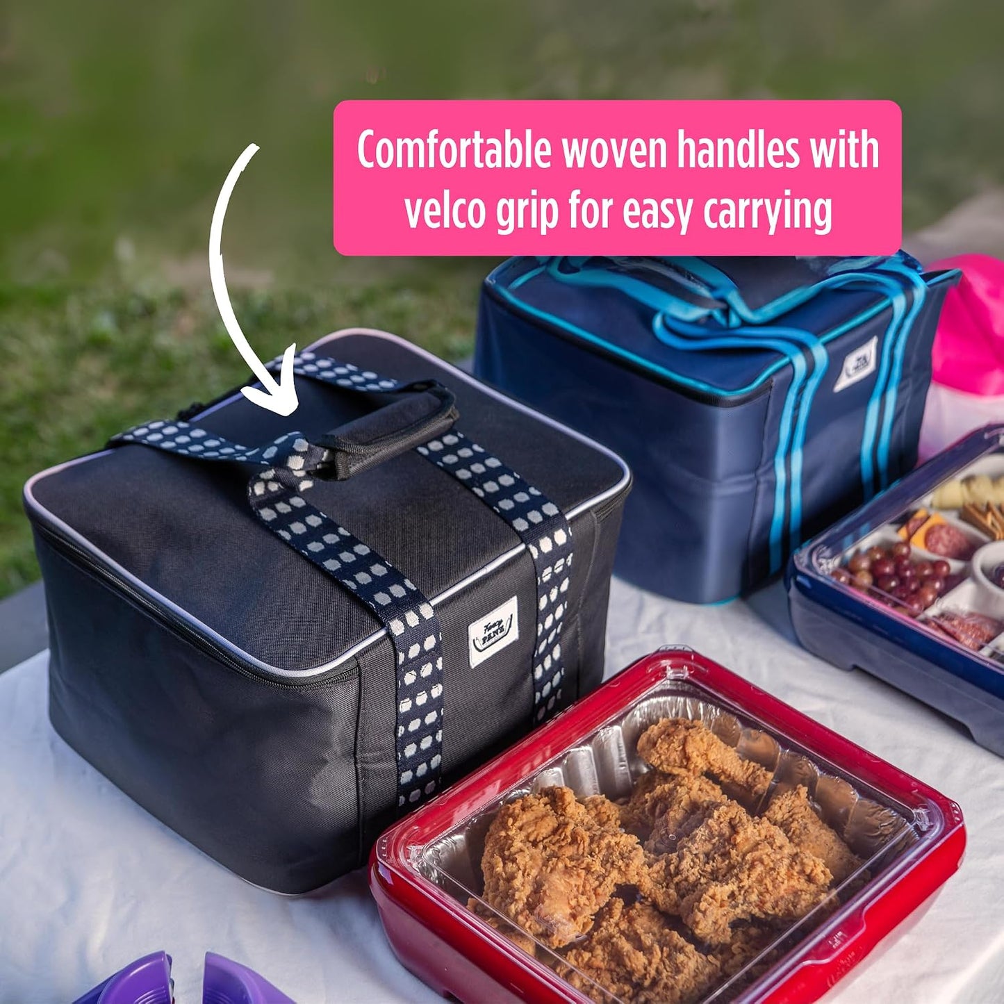 Fancy Panz Insulated Casserole Carrier Bag - Pink Thermal Food Transport Bag for Hot & Cold Dishes - Holds 2 Portable Insulated Bag for Potlucks, Parties, Tailgates & Entertaining