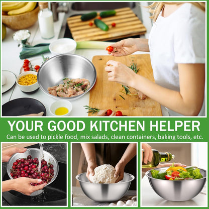 Honeydak 12 Pcs 304 Stainless Steel Mixing Bowls with Graduations, Salad Bowls Metal Serving Reusable Baking Food Storage Containers for Baking, Cooking, Salads, Soups, Ice Cream, Noodles (40 oz)